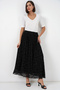 Women's Flocked Printed Lined Skirt 1481 - Black - 3