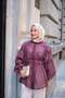 Women's Small Floral Patterned Collar Ruffle Detail Shirt Burgundy - 4