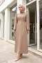 Tie-Waist Long Dress with Back Zipper - Mink
