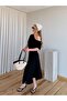 Black Long Dress with Gathered Shoulders - 206190 - 5