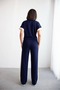Women's Navy Blue Garnished Elastic Waist Top and Bottom Set Nh26126 - 5