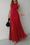 Women's Strappy Crew Neck Asymmetrical Hem Tulle Detailed Long Imported Crepe Dress - 3