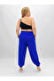 Plus Size Belted High Waist Lycra Balloon Cut Elastic Leg Sandy Fabric Women's Trousers - 4