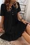 Women's Short Sleeve Collar Lace-Up Front Button Ruffle Print Single Jersey Dress