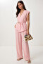 Gold Buttoned Modal Top and Bottom Set Lub0372 Sugar Pink - 2