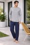 Men's Gray Top and Navy Blue Bottom Cotton Pajama Set – Comfortable Fit & Stylish Home Wear-6150-