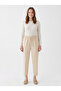 Cream Elastic Waist Lace-Up Comfortable (Classic/Carrot) Cut Double Fabric Trousers for Women