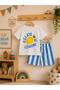 Boy's Lemon Printed T-Shirt Blue and White Striped Shorts Top and Bottom Set - 2