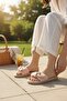 Women's Dusty Rose Teddy Bear Bow Detailed Flat Sole Slippers - Casual Stylish Slide Model