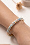 Blue Color Pink Flower Patterned Zircon Stone Handcuff Steel Bracelet - 3