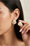 Ecru Enameled Gold Color Steel Earrings with Sea Shell Figures - 2