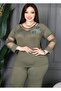 Plus Size Women's Tulle Gradient Floral Stone Appliqué Premium Suit with Slit Sleeves and Tulle Trim - 2