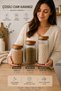 Acacia Lid Striped Glass Jar Set 3 Pieces (1X1000 ml + 1X1500 ml + 1X2000 ml) Legumes and Food Storage Jar - 4