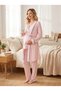 New Season Pink 100% Cotton Short Sleeve Maternity and Breastfeeding Pajama Set with Dressing Gown - 4