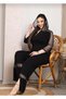 Plus Size Polka Dot Tulle Detailed Hooded Set with Spanish Flare Slits, Comfortable Fit Two-Piece Set - 2