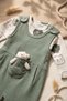 Nafitto Baby Sage Green Waffle Knit Teddy Bear Salopet and Patterned Bodysuit Set - Cotton Texture 3-9 Months - 7