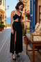 Women's Plus Size High Waist Maxi Blouse Pants Set Thin Straps Heart Neckline Slit Long Length - 2