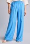 Wide Leg Three-Pocket High Waist Linen Look Standard Length Blue Trousers A9129Ax26Sm - 4
