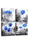 Alayra Canvas Wall Art for Kitchen Simple Life Black and White Landscape Cyan Blue Flowers