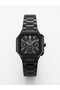 Men's Black Metal Cord Square Case Black Dial Functional Wristwatch 2 Years Warranty