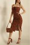 Women's Brown Strappy Slit Detailed Lined Midi Dress Yel0126 - 2