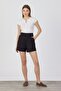 100% Linen Ironed Striped Classic Cut Shorts - Black - 2
