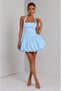 Imported Full Lycra Modal Fabric and Woven Fabric Lined Back Gipe Elastic Mini Balloon Dress-Blue - 7