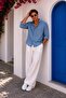 Men's Muslin Fabric Long Sleeve Blue Shirt Relaxed Fit Ls-19848 - 2