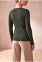 Women's Khaki Textured Wrinkled Regular Fit Crew Neck Long Sleeve Blouse Margarida - 5