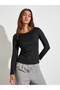 Black Round Neck Ribbed Knit Top - 3