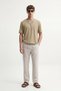 Stone Linen Blend Men's Trousers with Elastic Waist - 3