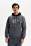 Ar-Ma Men's Hooded Sweatshirt with Text Print, Kangaroo Pocket, Knitted Fabric, Regular Fit, 70% Cotton, 30% Poly