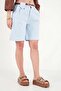 Women's Blue Lycra Gabardine Midi Shorts with Belt - 4