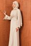 Stone-Fronted Draped Satin Evening Dress with Cape - 3