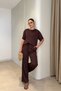 Short Sleeve Imported Fabric Basic Set - Brown