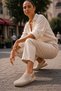 4137 Genuine Leather Suede Ankle Adjustable Buckle Strap Laser Perforated Flat Heeled Orthopedic Women's Sandals Beige