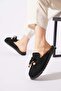 Lestan belted beaded detail women's slippers - black suede