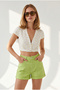 Women's Oil Green Folded-Cuff Shorts with Detailed Stitching and Pockets Shrt-19000095 - 4