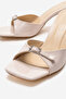 Women's Beige Patent Leather Stone Buckle Square Toe 7 cm Goblet Heeled Slippers Shoes Lorea - 3