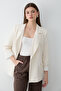 Women's Natural Striped Lined Blazer Jacket with Sleeve Detail - 2