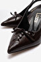 Women's Brown Pointed Toe Open Back Bow Detailed 8 cm Heeled Shoes Lorane - 4