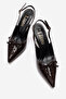 Women's Brown Pointed Toe Open Back Bow Detailed 8 cm Heeled Shoes Lorane - 6