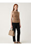 Beige Crepe Thick Strap Blouse with Belt Detail at the Waist - 3