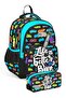 Girl's Three-Compartment Primary School Bag and Pen Holder Set - Black and White Bicycle Print