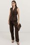 Brown Linen Blend Double-Breasted Women's Vest - 2