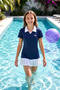 Collar Detailed Short Sleeve Dress and Shorts Two-Piece Girls' Swimsuit 26616 Navy Blue - 5