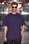 Jett Men's Oversize Fit 100% Organic Cotton Thick Textured Crew Neck Dark Purple T-Shirt - 2