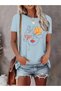 Women's Figure and Butterfly Printed T-Shirt Oversize Casual