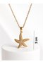 Women's Gold Color Starfish Pendant Necklace with Zircon Stone Detail, Stylish Minimal Steel Chain Figured Necklace - 4