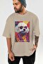 For Dog Lovers 39 Front Dog Printed Beige Oversize T-Shirt 100% Cotton Unisex Dog Lover Premium Design - 6